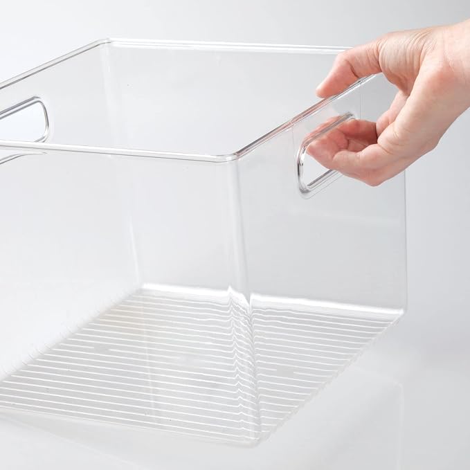 mDesign Plastic Modern Storage Organizer Bin Basket with Handles for Bathroom Organization - Shelf, Cubby, Cabinet, Vanity, and Closet Organizing Decor - Ligne Collection - Clear - Image 4