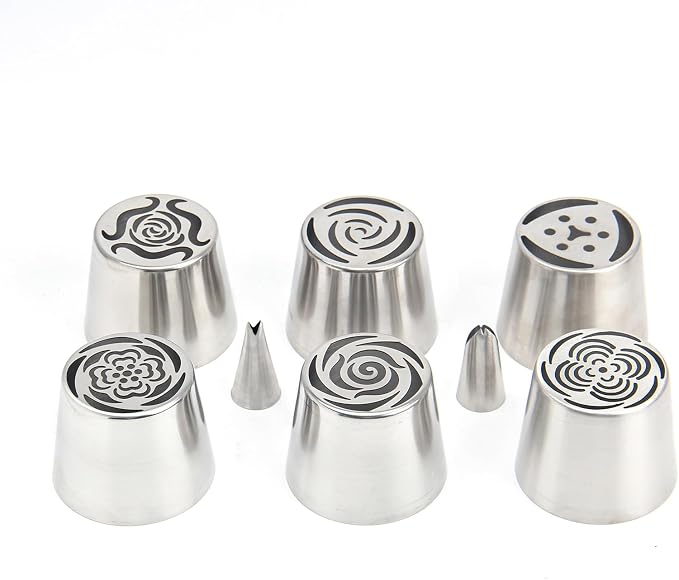 10Pcs Extra Large Russian Piping Tips Set, Stainless Steel Rose Flower Nozzles for Cake Decorating, Includes 6 Extra Large Flower Tips, 2 Leaf Tips, 2 Cloth Piping Bags, Baking Tools - Image 4