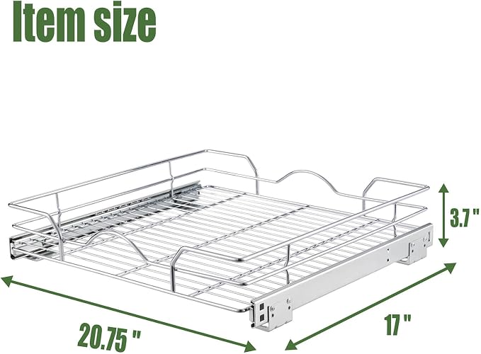 OCG Pull Out Cabinet Organizer (20.75" W x 17" D), Pull Out Shelves 1 Tier, Cabinet Slide Out Shelves for Base Cabinet Organization in Kitchen Bathroom Pantry, Bottom Mount, Chrome Finish - Image 2