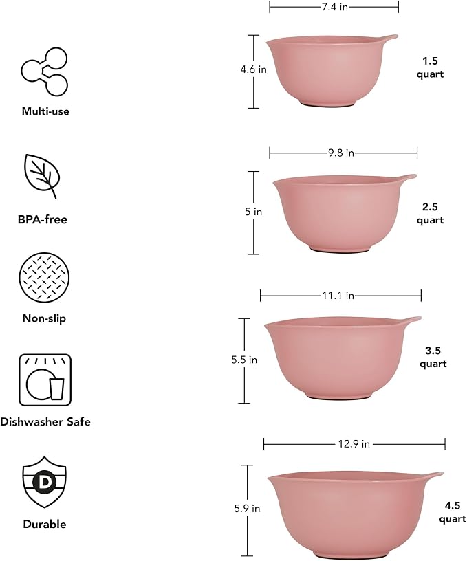 KitchenAid Universal Nesting Plastic Mixing Bowls, Set of 4, 1.5 quart, 2.5 quart, 3.5 quart, 4.5 quart - Image 2