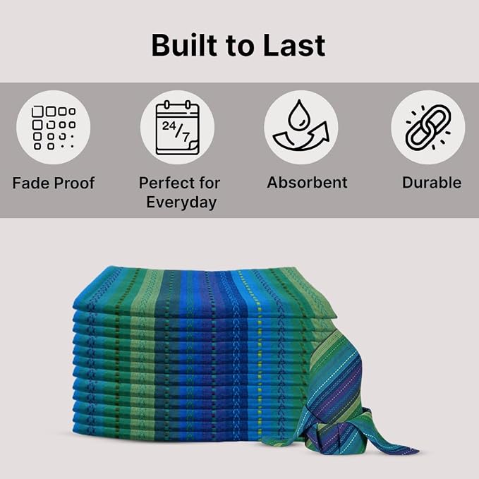 LFH Home Cotton Rich Cloth Salsa Napkin Set of 12 Washable Soft Durable Striped Table Napkins for Dining Wedding Daily Use Reusable Eco-Friendly Fabric Napkins for Elegant Settings(18x18)-Violet Multi - Image 5