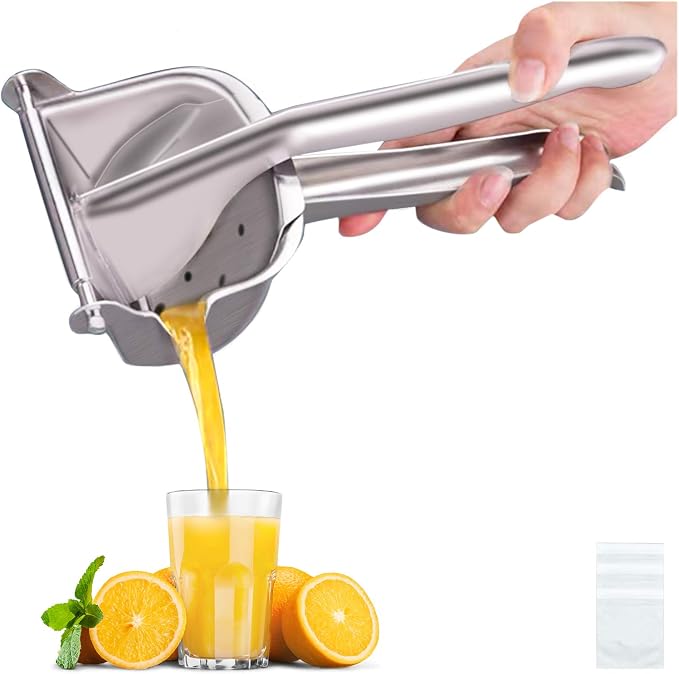 Real Stainless Steel Lemon Squeezer Citrus Juicer Hand Press Heavy Duty Manual Squeeze Juice Extractor Maker Orange Lime Grapefruit Presser - Bonus 50 Pcs Filter Bags by AUAM