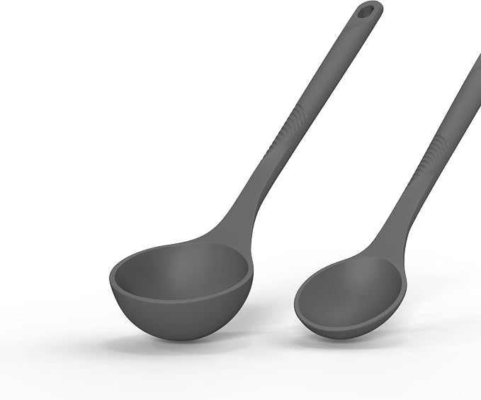 Silicone Cooking Utensils Set - 600°F Heat Resistant, Nonstick Kitchen Utensil Set with Spatulas, Spoons, Whisk, Tongs, BPA Free, Dishwasher Safe (Gray) - Image 5