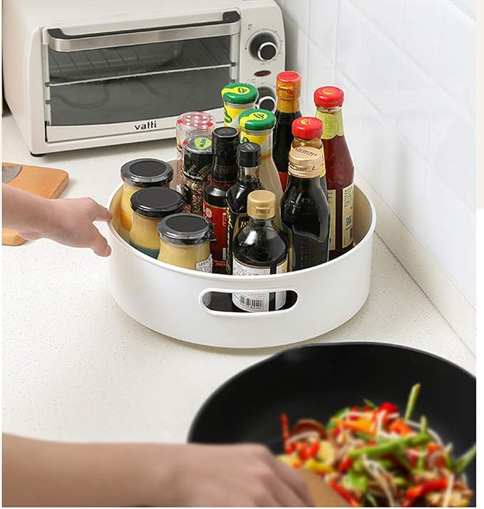 Lawei 2 Size Lazy Susan Turntable with Handle - 9 Inch 12 Inch Storage Turntable Pantry Cabinet Organizer Rotating Turntable Organizer for Spices, Condiments, Baking - Image 7