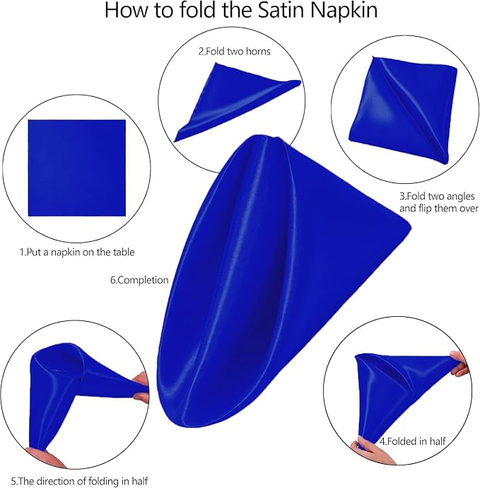 MDS® Pack of 50 Satin Napkins 12 x 12 Inch, Soft Silky Reusable Cloth Dinner Table Napkins for Wedding Décor, Reception, Birthday, Parties, Banquets, Catering, Restaurants & Hotel - Royal Blue - Image 3