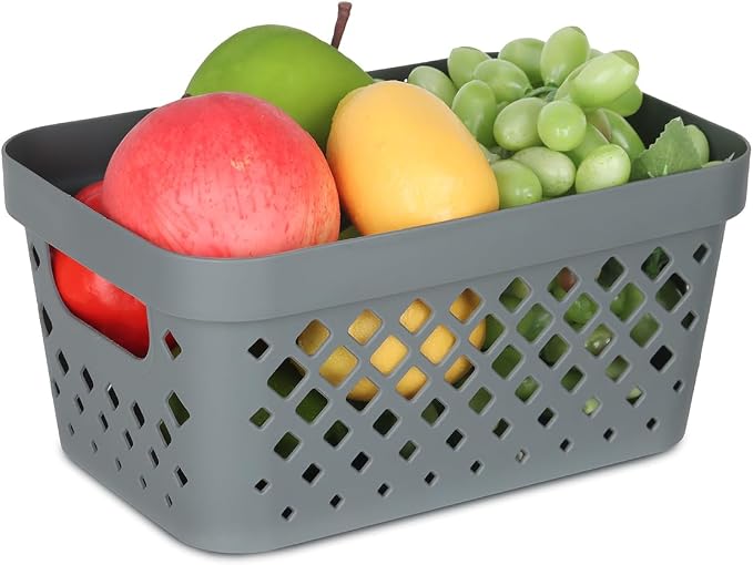 Glad Plastic Baskets for Organizing, Set of 6 | Pantry Storage for Under Counter, Linen Closet, and Bathroom | Nesting Shelf Bins with Handles, 1 Gallon, Grey - Image 4