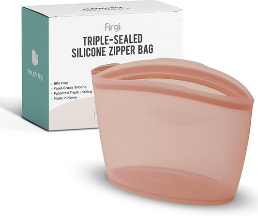 Reusable Silicone Food Storage Bag, 6 Cups, Large Container, Made in Korea BPA-Free Platinum Silicone, Triple-Airtight Freezer Bag, Microwave Safe, Sous Vide, Meal Prep, 51oz, Dry Rose by FIRGI-FirstGift