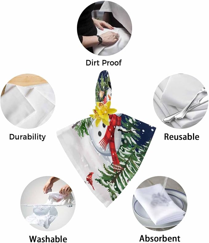 Navy Blue Snowman Christmas Cloth Napkins, Washable and Reusable Dinner Napkins Set of 8, Xmas Tree Snowflake Winter Birds Table Napkin for Kitchen Party Birthday Wedding Hotel Housewarming 20''x20'' - Image 6