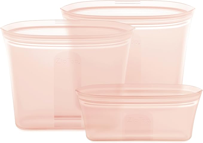 Zip Top Reusable Food Storage Bags | 3 Bag Set [Peach] - 2 Sandwich, 1 Snack | Silicone Meal Prep Container | Microwave, Dishwasher and Freezer Safe | Made in the USA - Image 2