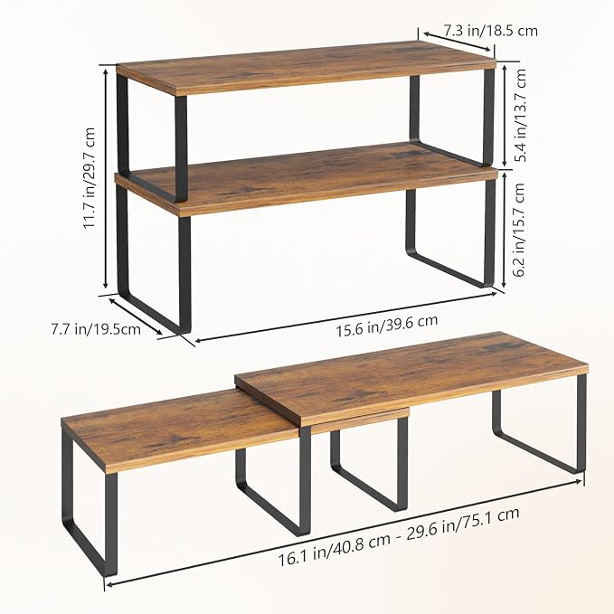 Set of 4 Kitchen Shelf Organizer for Cabinet, Large 15.7 in(L) Counter Cupboard Organiser, Pantry Storage Rack for Bathroom, Kitchen, Laundry Room Expandable & Stackable - Image 3