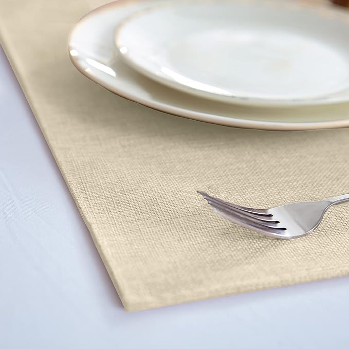 Cloth Placemats Set of 8, Linen Type Fabric Placemats Machine Washable Heat Resistant Placemats Wrinkle Free Thick Polyester Kitchen Place Mats for Dining Table (Beige) - Image 2