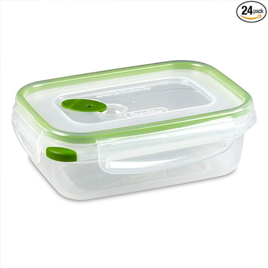 Sterilite Ultra-Seal 3.1 Cup Rectangle, Airtight Food Storage Container, Latching Lid, Microwave and Dishwasher Safe, Clear With Green Gasket, 24-Pack by Sterilite