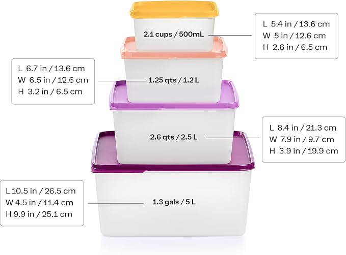 Tupperware Keeptabs 4-Container Stacking Food Storage Set, Multi Color Lids, Nestable, Dishwasher Safe and BPA Free (4 Containers, 4 Lids) - Image 3