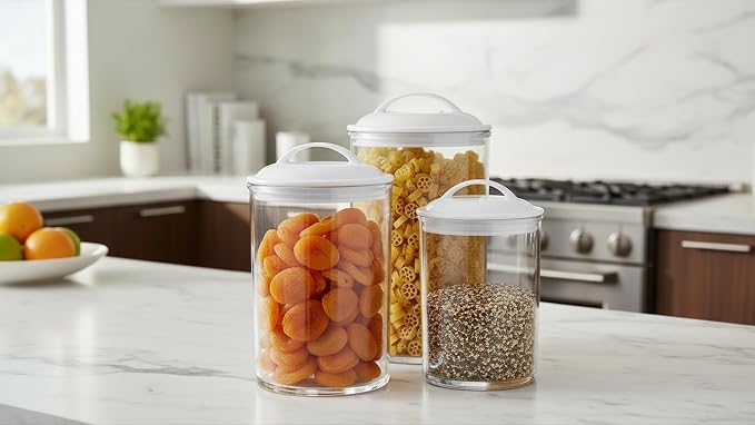 Reston Lloyd Food Storage Containers, BPA Free Airtight Canisters for Cereal, Pasta, Sugar, Coffee, Flour, Cookies, Loose Tea, for Kitchen Organization, Set of 3, White - Image 5