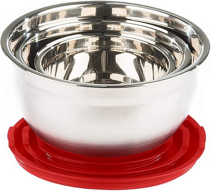 Stainless Steel Mixing Bowls with Lids and Non Slip Bases (Set of 5, Red) - Image 6