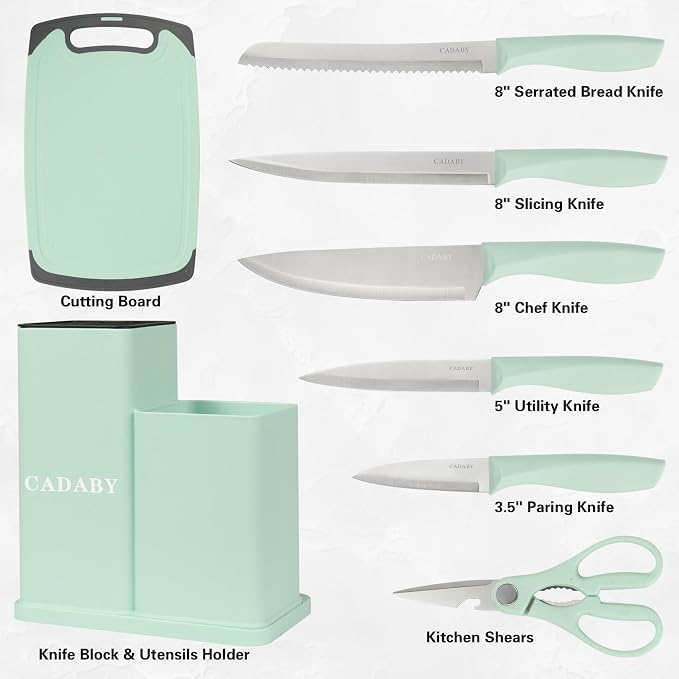 19PCS Green Kitchen Cooking Utensils Set Kitchen Tools Set | 6 Stainless Steel Knives, 11 Silicone Utensils with 1 Cutting Board, Ideal for Apartment - Image 5