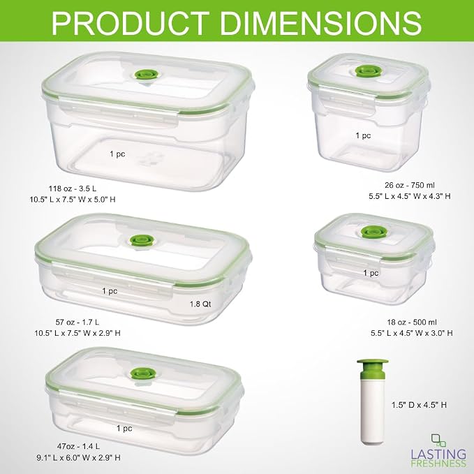 BPA-Free Plastic Vacuum Seal Containers with Hand Pump – Airtight Food Storage, Meal Prep & Pantry Organization, Preserves Freshness 5X Longer, 11-Piece Set - Image 5