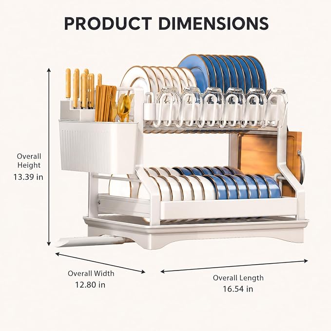 Fandian Dish Drying Rack 2 Tier White Dish Racks for Kitchen Counter and Sink, Large Dish Drying Rack with Drainboard & Utensil Holders Stainless Steel Dish Drainers Kitchen Organization and Storage - Image 6