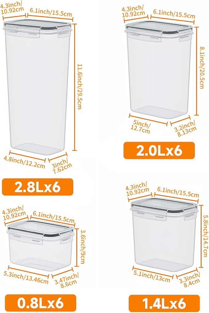 48PCS Airtight Plastic Food Containers with Lids(24 Lids &24 Containers) | 24 Labels & Marker, Stackable and reusable cereal containers storage, for flour, dry food canisters and pantry organization - Image 2