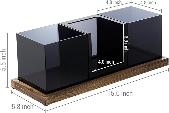 MyGift Coffee Organizer, Modern Acrylic Coffee and Tea Organizer with 3 Removable Premium Translucent Black Acrylic Compartments and Rustic Burnt Solid Wood Decorative Tray, 4 Piece Set - Image 5