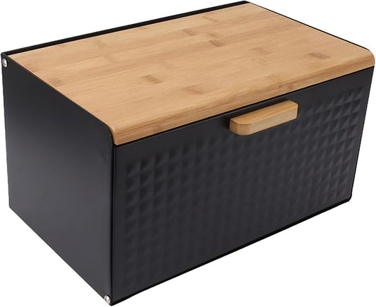 Black Bread Box for Kitchen Countertop, Metal Bread Box for Homemade Bread, Vintage Heavy Duty Large Capacity Bread Storage Container Bin Wood Farmhouse Breadbox Organizer for Kitchen Lovers (Black) by Dioche