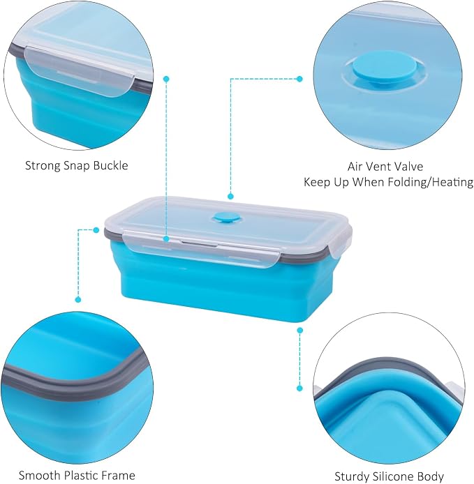 Extra Large Collapsible Food Storage Containers with Lid & Air Vent, 58 oz, 4 Pack, XL Collapsible Marinade Container with Lid Foldable Silicone Containers, Microwave Freezer Dishwasher Safe, Blue - Image 7