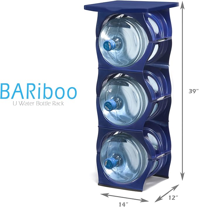 BLUE Water Bottle Rack for 3 bottles PLUS top shelf, 3 & 5 gallon jugs storage - Image 2