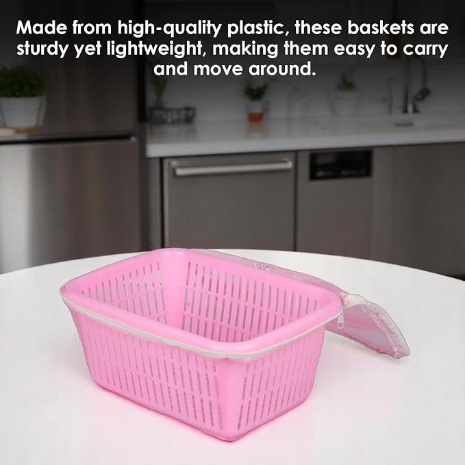 Go Hooked Multipurpose Plastic Storage/Gift Basket With Net Cover | Stylish Basket With Zip Net Cover Pack Of 1 (Pink). - Image 4