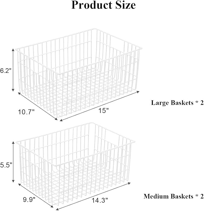 Orgneas Freezer Organizer Bins, Upright Freezer Basket Drawer Organizer Bins, Better Air Circulation Metal Wire Storage Container Bin For Chest Deep Freezers, Easy Sort & Get Food, 2 Large 2 Medium - Image 2