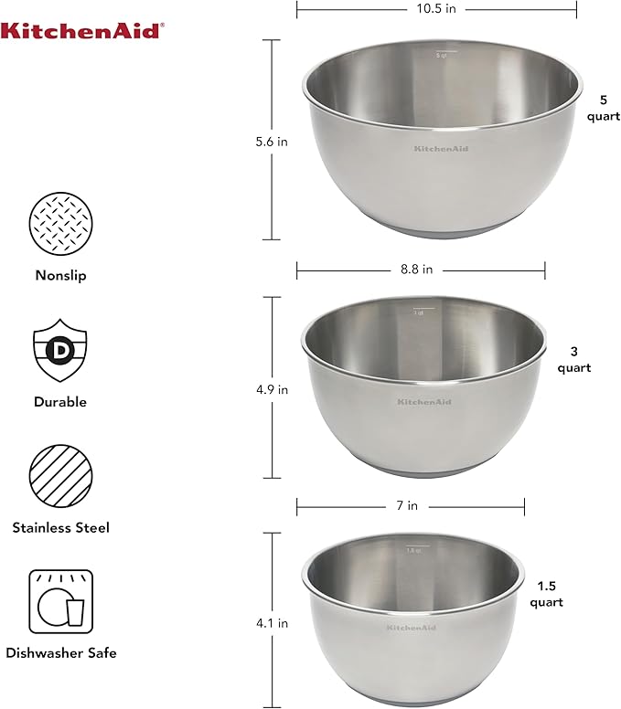KitchenAid Stainless Steel Mixing Bowls, Set Of 3 - Image 2