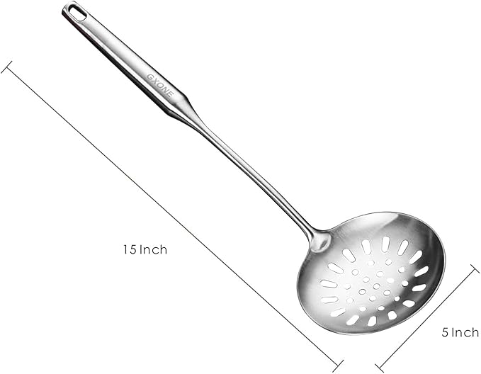 Slotted Spoon,Strainer Skimmer Ladle for Cooking and Frying,15.8Inch | 304 Stainless Steel,Round handle,Strainer Skimmer Ladle,Strainer Pasta Spoon,For Kitchen Cooking - Image 2