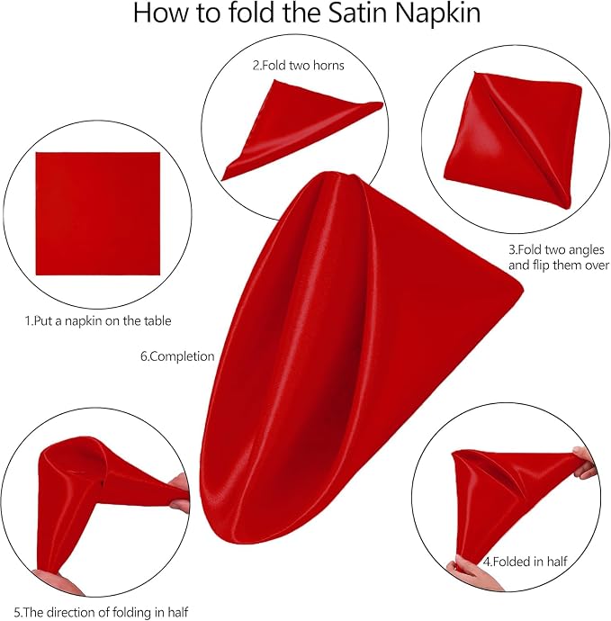 MDS® Pack of 25 Satin Napkins 12 x 12 Inch, Soft Silky Reusable Cloth Dinner Table Napkins for Wedding Décor, Reception, Birthday, Parties, Banquets, Catering, Restaurants & Hotel - Red - Image 3