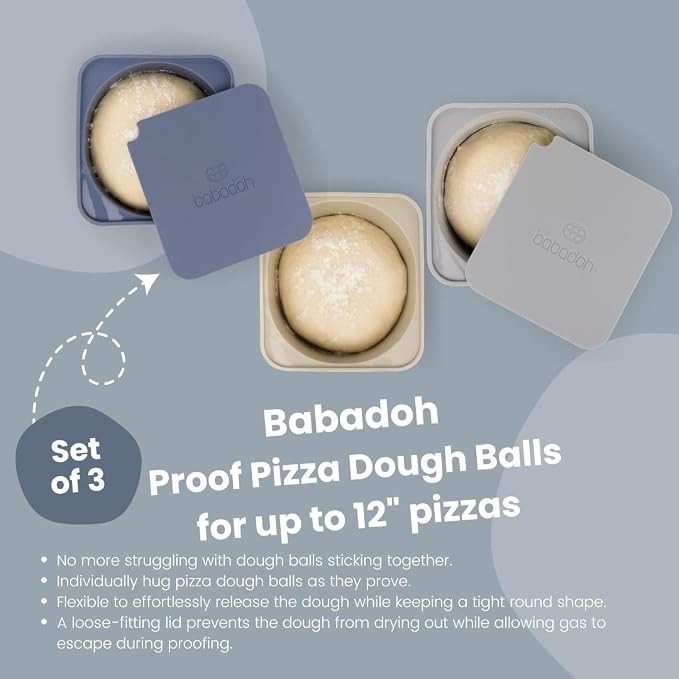 Babadoh Pizza Dough Proofing Silicone Containers with Lids | Pizza Making Accessories | Set of 3 | Multi Blue (1 Dough, 1 Smoke, 1 Steel) | Original Size (make 12" Pizzas) - Image 2