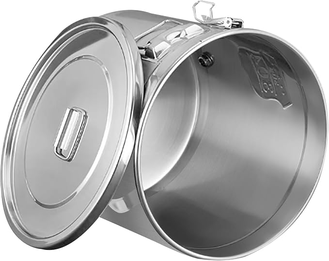 DYNAMI 304 Stainless Steel Airtight Canister for Kitchen, 3.2Gal/405oz Flour Container with Lid and Locking Clamp,10-21Lbs Metal Bucket Food Storage Container for Rice, Flour, Grain, Coffee Bean(12L) - Image 7