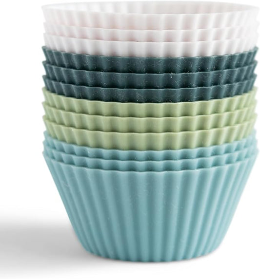 Reusable Silicone Baking Cup Silicone Muffin Liners for Cupcakes, BPA Free, Regular, 12 Pack, White Blue Green by TheSiliconeKitchen