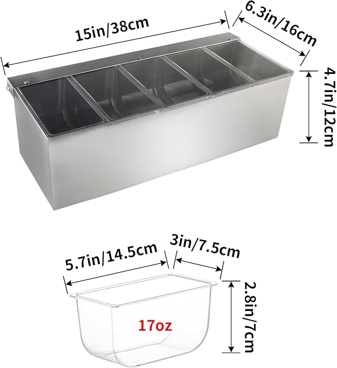 MOLIGOU Chilled Condiment Server, Stainless Steel Chilled Condiment Tray with Lid, Ice Fruit Serving Containers with 5 Removable Compartments - Image 3