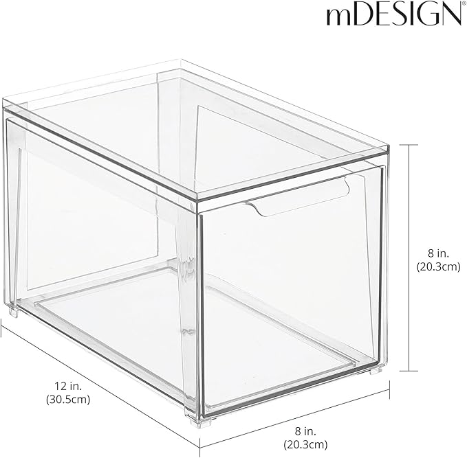 mDesign Plastic Stackable Bathroom Storage with Pull Out Bin Organizer Drawer for Cabinet, Vanity, Shelf, Cupboard, Cabinet, or Closet Organization - Lumiere Collection - 4 Pack - Clear - Image 3
