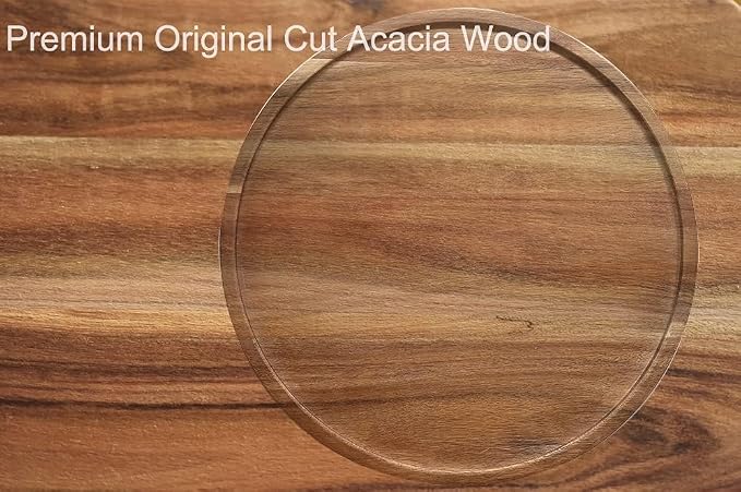 9" Acacia Wood Lazy Susan Organizer Kitchen Turntable for Cabinet Pantry Table Organization - Image 4