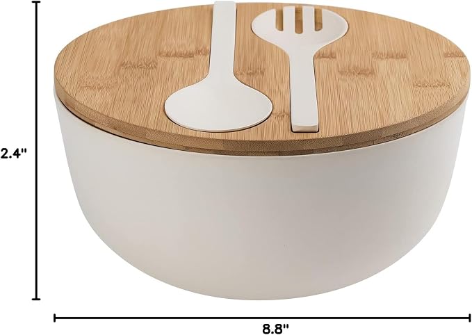 LOVYANXUE Bamboo Fiber Salad Bowl with Servers Set Large 9.8inches Nature Bamboo Mixing Bowl with Servers with Lid Spoon and Fork for Fruits,Salads and Vegetables - Image 9