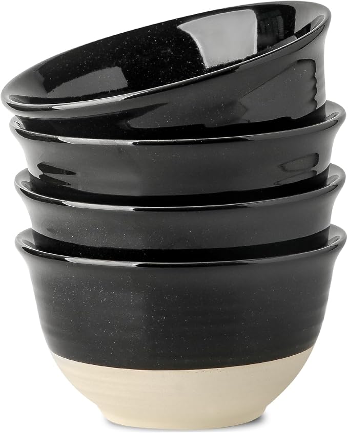 HASENSE Large Ceramic Soup Bowls Set of 4, 40 Oz Gloss Black Beige Stackable Stoneware Bowls, Farmhouse Bowls for Salad, Pasta, Ramen & Pho, Dishwasher & Microwave Safe by Hasense