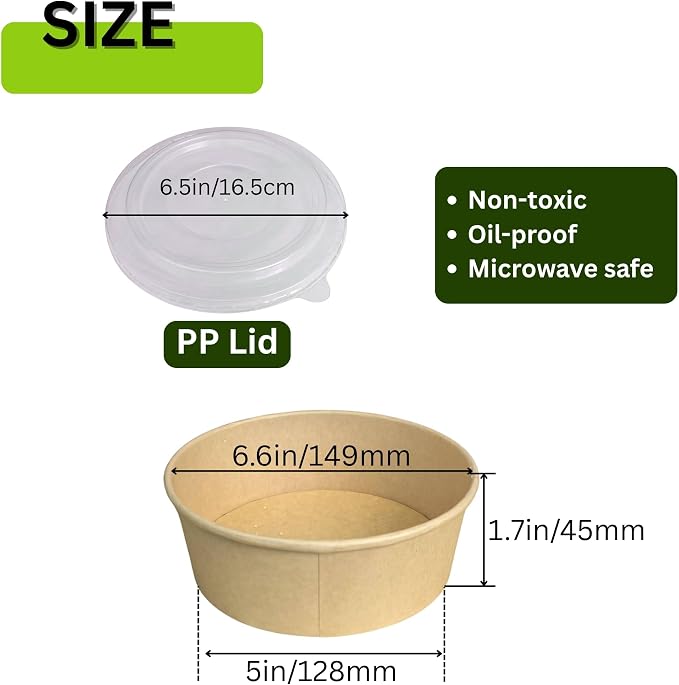 17oz Disposable Round Paper Bowls with Lid, 50 Sets Deli Containers Box Spillproof Acai Bowls, To Go Salad Bowl for Lunch Meal, Paper Meal Prep Box for Soup Toppings Snack Camp Family - Image 2