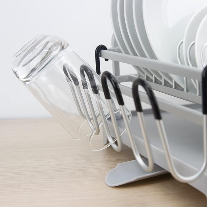 GMT-10353-B Aluminum Dish Drying Rack with Utensil Holder - 2 Tier Kitchen Countertop Rust Proof Dish Rack Lid Hanger and Drainboard Set - Large Dish Organizer Rack - Image 6