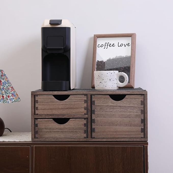 DDYURI Coffee Pods Storage Drawer Holder for Capsules - Multi Functional Desk Organizer Drawers For K cups Coffee Maker Brew - Kitchen Mini Wooden Box Chest Sideboard Counter Organization CF2D3C Dark - Image 8