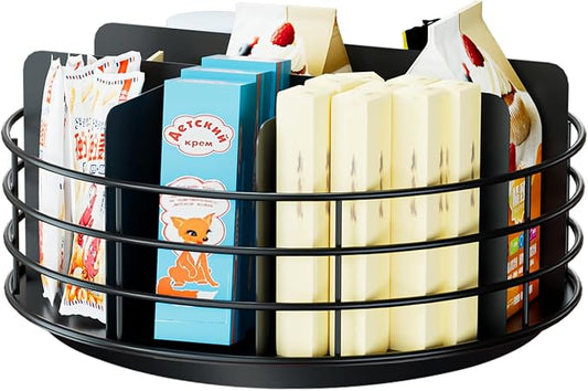 Snack Organizer - Versatile Snack Storage, Lazy Susan with Convenient Grab-and-Go Design, Metal Snack Holder for Home, Office, Breakroom, 10.85" L x 10.85" W x 5" H (Matte Black) by NANAGIFTREE