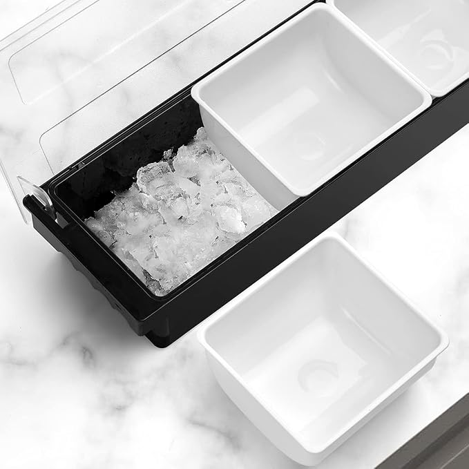 Ice Chilled Serving Tray Condiment Pots 3 Compartment Condiment Server Caddy (3 Compartments) - Image 4