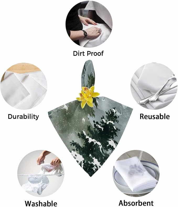 Christmas Cloth Napkins Set of 6, Watercolor Green Xmas Tree Winter Snowflake Dinner Napkins Cloth Washable, Cocktail Napkins Reusable for Wedding, Party, Birthday (20"x20") - Image 8