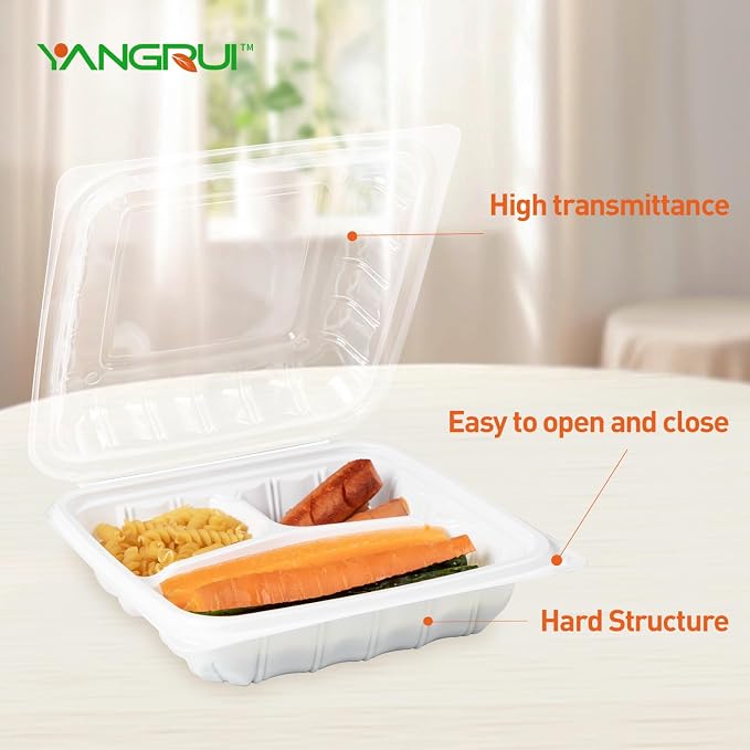 YANGRUI 25-Pack 34 oz 3-Compartment Food Containers, Shrink-Wrapped No Wash | Anti-Fog Crystal Clear Lids, Leakproof & Sturdy, BPA-Free Microwave Safe Meal Prep Box for Takeout, Catering, Leftovers - Image 7