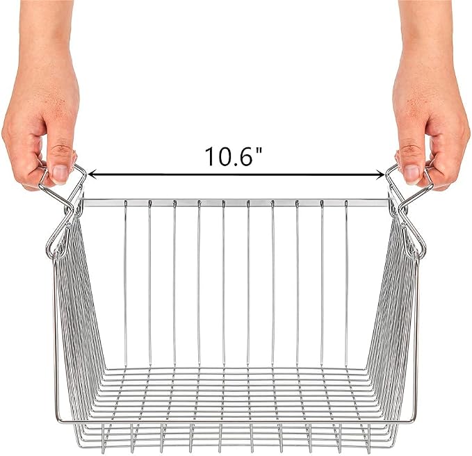 SANNO 14" Stacking Baskets Bin Wire Storage Baskets Organization Farmhouse Scoop Baksket for Pantry, Kitchen, Closets, Bathroom, Cabinets, Kitchen, Narrow, Set of 3 - Image 6
