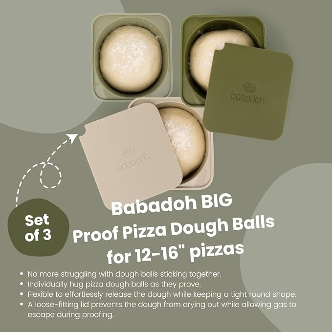 Babadoh Pizza Making Accessories | BIG Pizza Dough Proofing Containers with Lids | The Perfect Pizza | Set of 3 | Multi Green (1 Dough, 1 Olive, 1 Sage) | Big Size (make 12-16" Pizzas) - Image 2