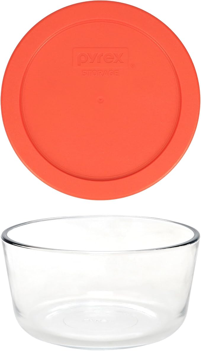 Pyrex 7201 Glass Bowl & 7201-PC Pumpkin Orange Lids (4-Pack) - Made in USA | Tempered Construction | Reusable Covers | Food Freshness Protection | Oven-To-Table Use - Image 2